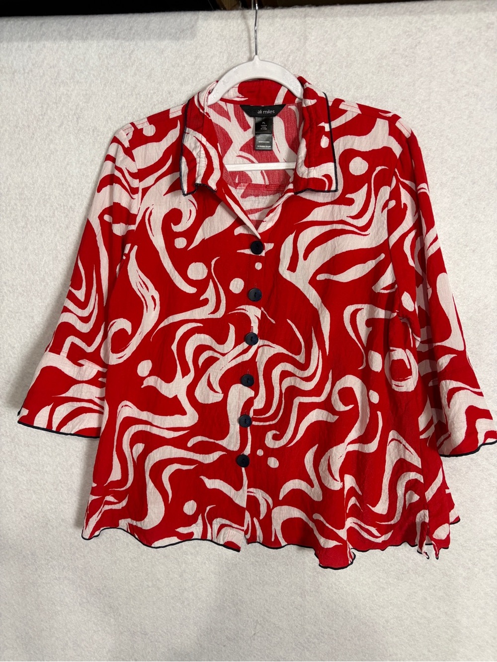 Ali-Miles Red & White Swirl Button-Front Women’s Top Size PL